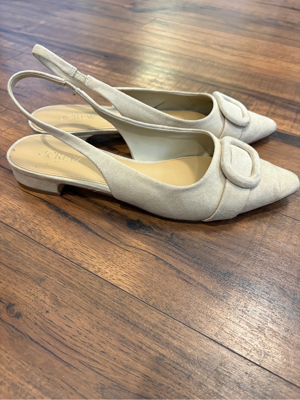 J.Crew Pointed Toe Slingback Flats Shoes Light Khaki Tan Buckle Women's 9